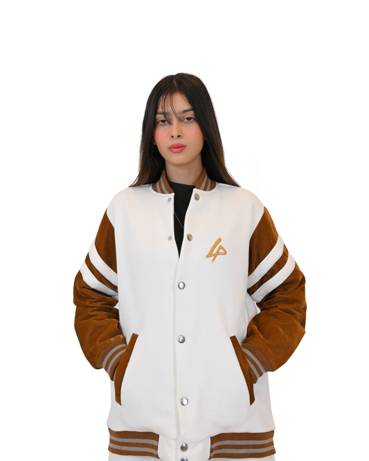 Elite Brown & White Varsity Jacket – Premium Dual-Tone Collegiate Edition