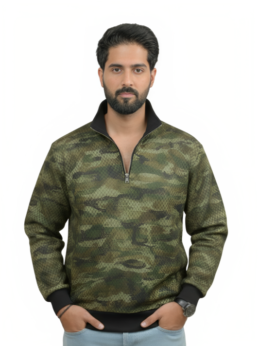 Green Camouflage Half Zipper