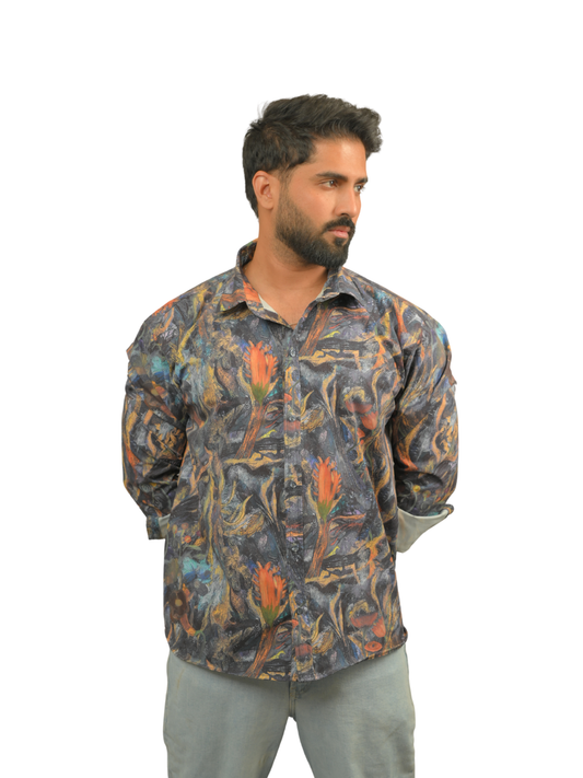 Multicolor Botanical Abstract Print Shirt