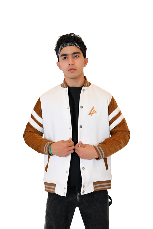 Elite Brown & White Varsity Jacket – Premium Dual-Tone Collegiate Edition