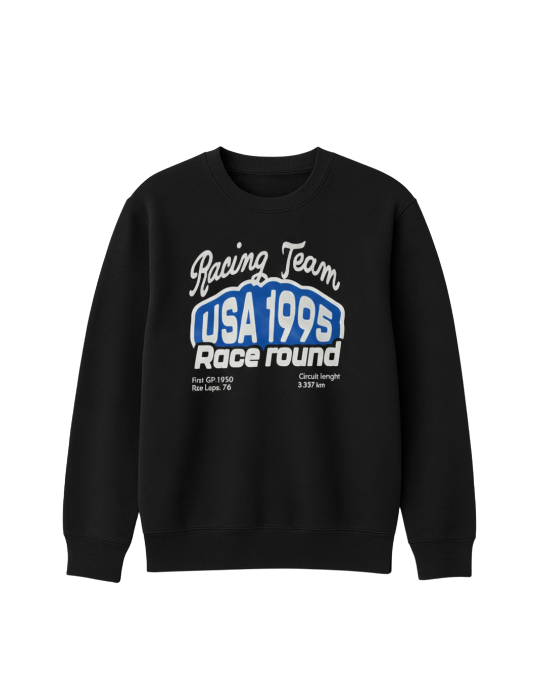 Premium Black Sweatshirt Featuring USA 1995 Racing Team Retro Print