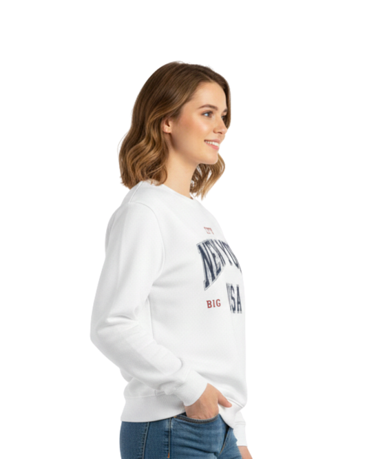 White New York USA Crewneck Sweatshirt – Comfortable, Stylish & Everyday Wear