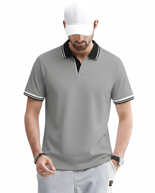Grey Contrast Collar Polo Shirt