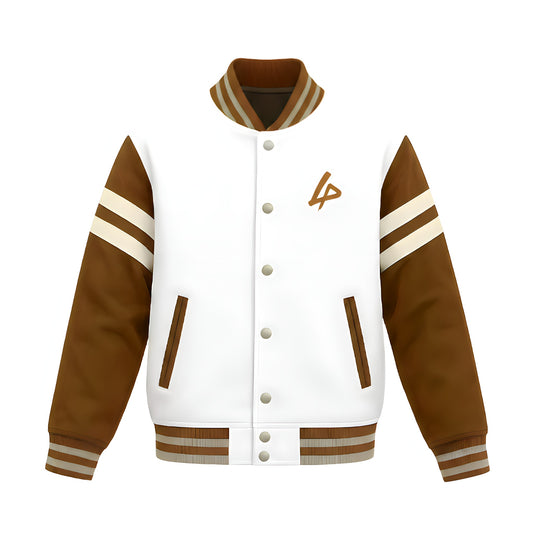 Elite Brown & White Varsity Jacket – Premium Dual-Tone Collegiate Edition