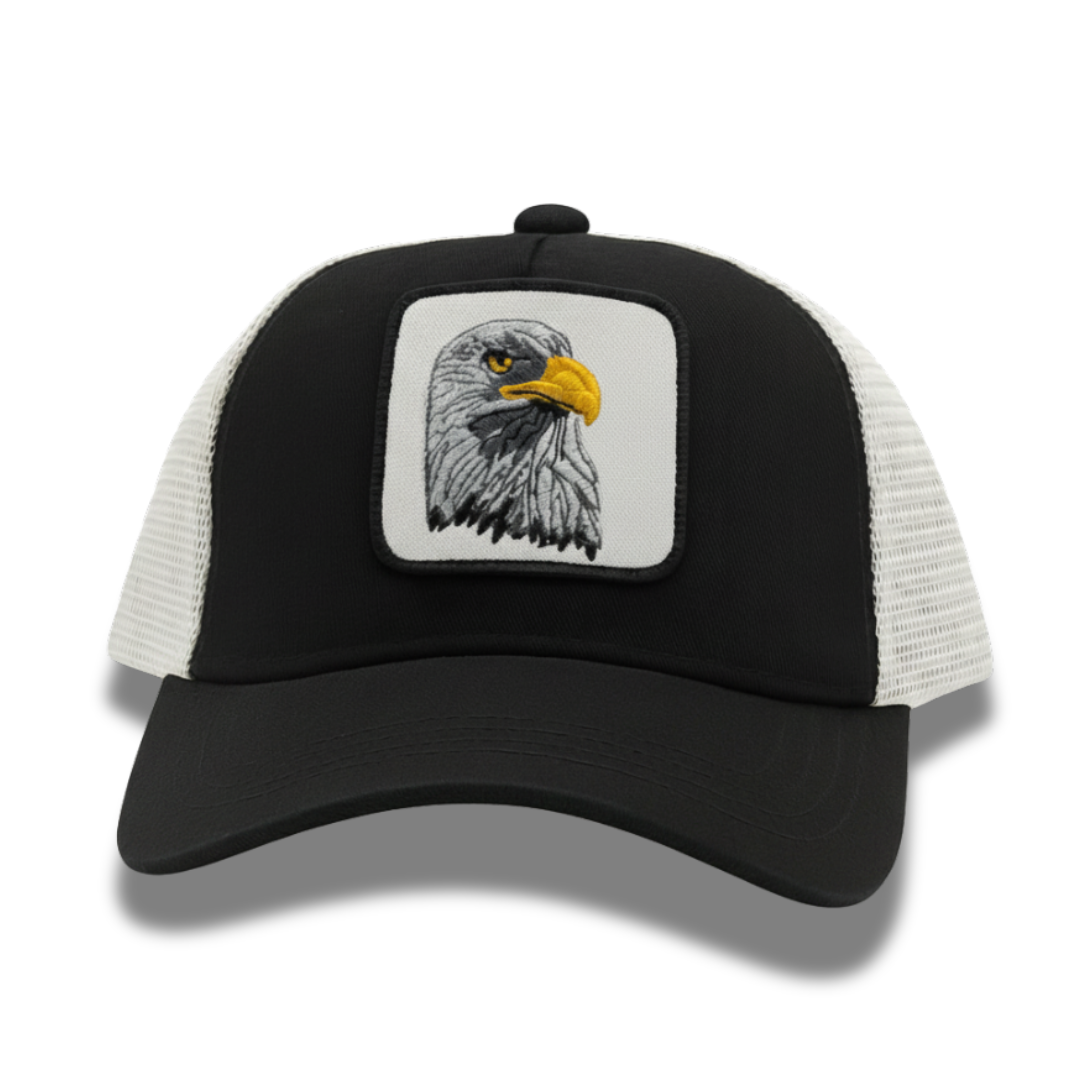 Black & White Eagle Patch Trucker Cap – Adjustable Fit, Premium Quality