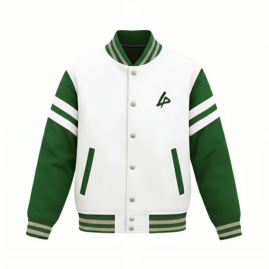Elite Green & White Varsity Jacket – Premium Dual-Tone Collegiate Edition