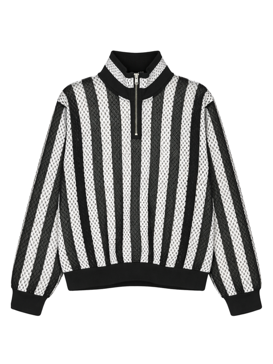 Grey & Black Striped Half Zipper