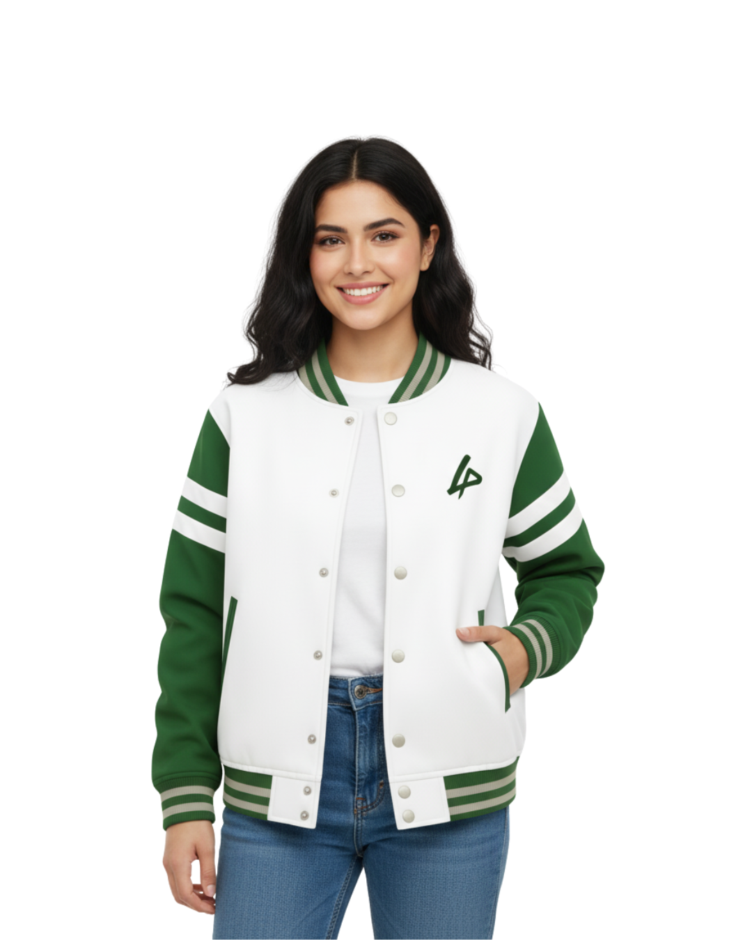 Elite Green & White Varsity Jacket – Premium Dual-Tone Collegiate Edition (Copy)