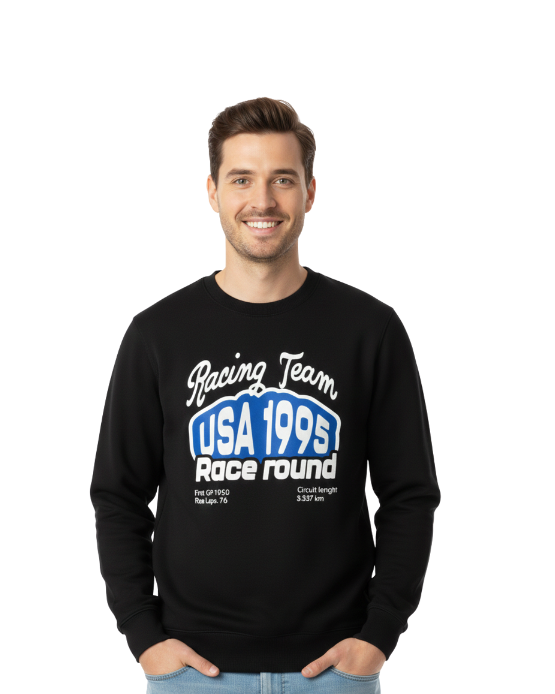 Premium Black Sweatshirt Featuring USA 1995 Racing Team Retro Print