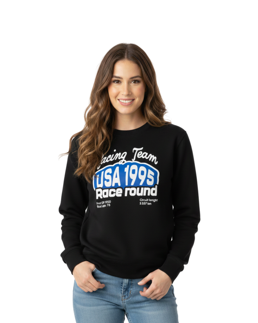 Premium Black Sweatshirt Featuring USA 1995 Racing Team Retro Print