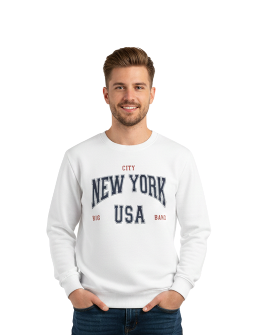 White New York USA Crewneck Sweatshirt – Comfortable, Stylish & Everyday Wear