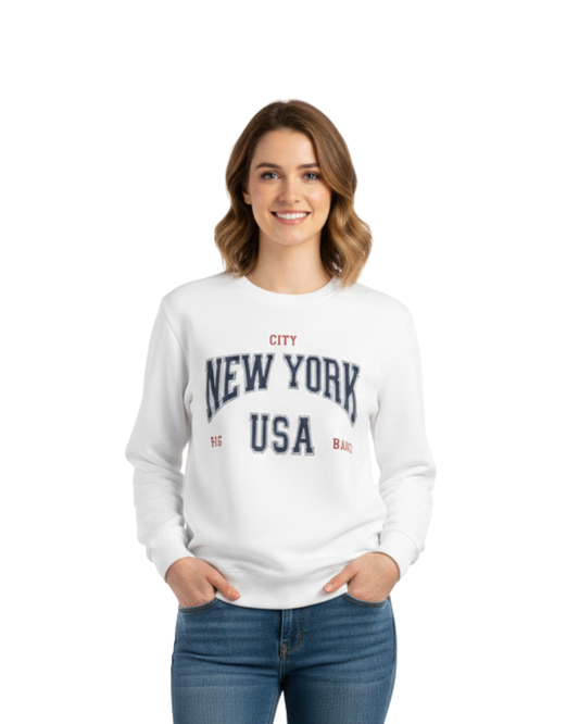 White New York USA Crewneck Sweatshirt – Comfortable, Stylish & Everyday Wear