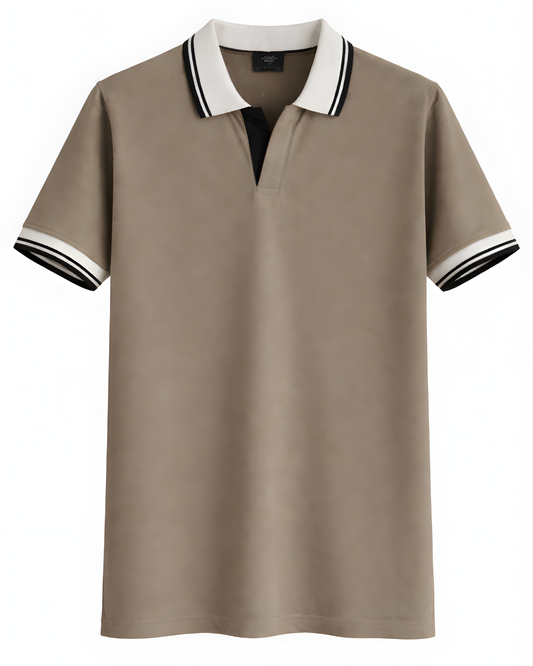 Brown Contrast Collar Polo Shirt
