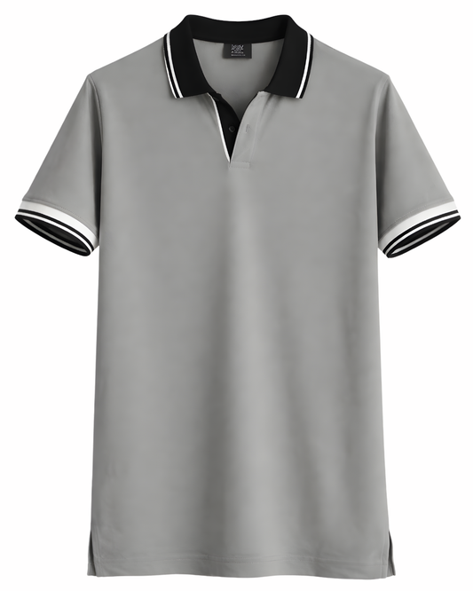 Grey Contrast Collar Polo Shirt